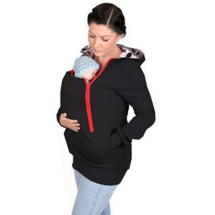

Cozy And Warm Mom s Maternity Kangaroo Hoodie Mum Dad Baby Wrap Carrier Pet Holder чёрный