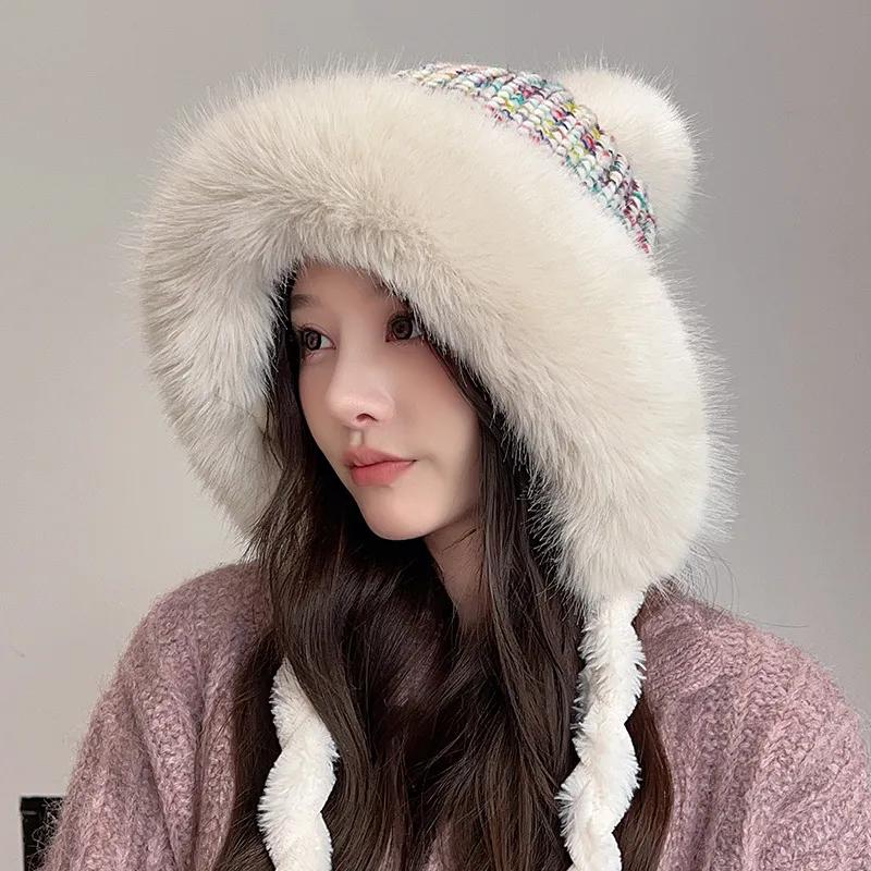 

WTEMPO Искусственный мех Теплые вязаные шапки Толстые плюшевые зимние защитные шапки для ушей Ветрозащитные холодостойкие уличные шапки One Size белый