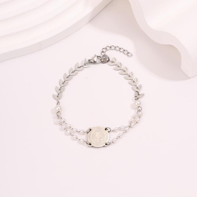Personalized Retro Round Coin Main Tag Titanium Steel  Light Luxury Niche Layered Extension Pearl Adjustable  Women