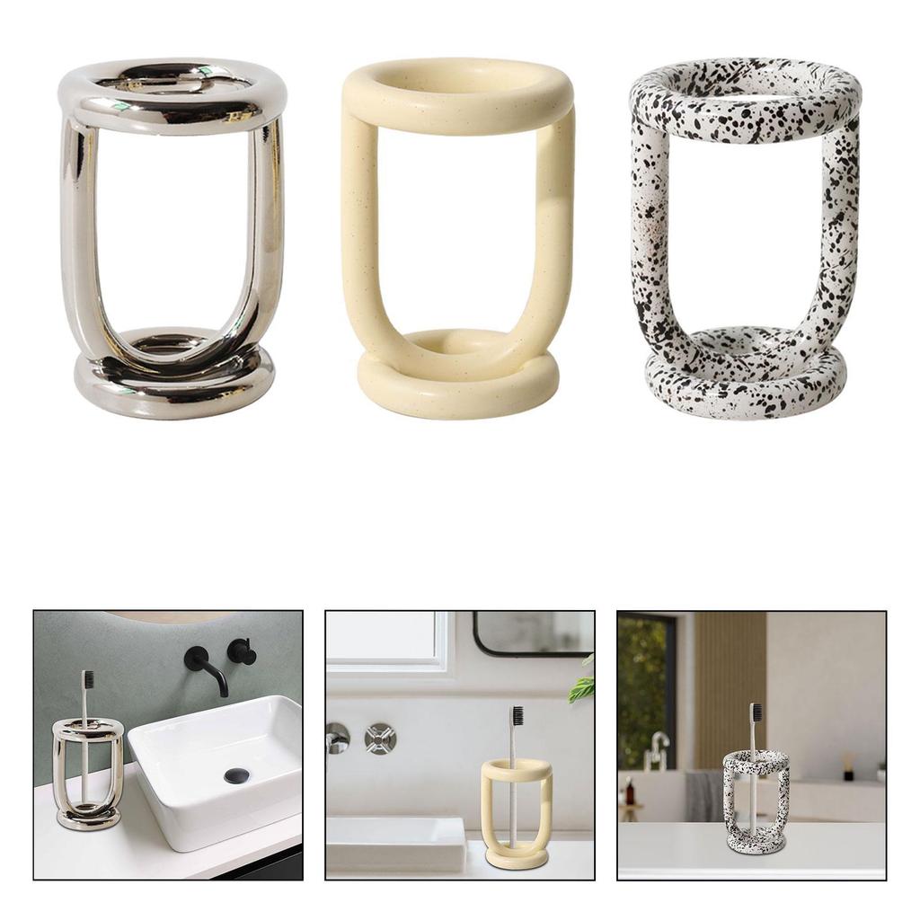 Toothbrush Holder Makeup Brush Storage Rack Modern Divided Toothpaste Holder Bathroom Accessories for Hotel Countertop Vanity