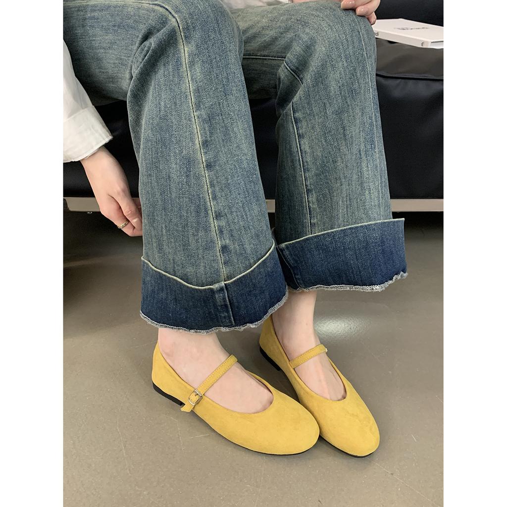Mode Elegante Damen Schuhe mit runder Zehenpartie Barfuß Samt Mary Jane Schuhe Damen Tägliche Büro Slipper Slip-On Damen Ballerinas
