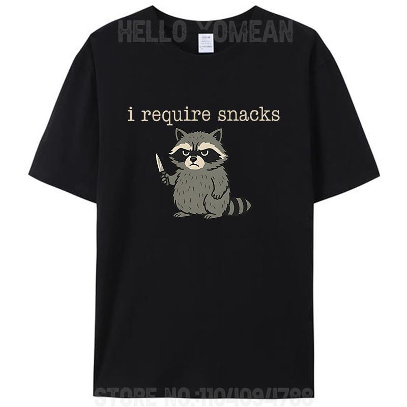 Funny Humor I Require Snacks Raccoon With Knife Meme Women Men's Cotton T-Shirt Tee Shirts Tops