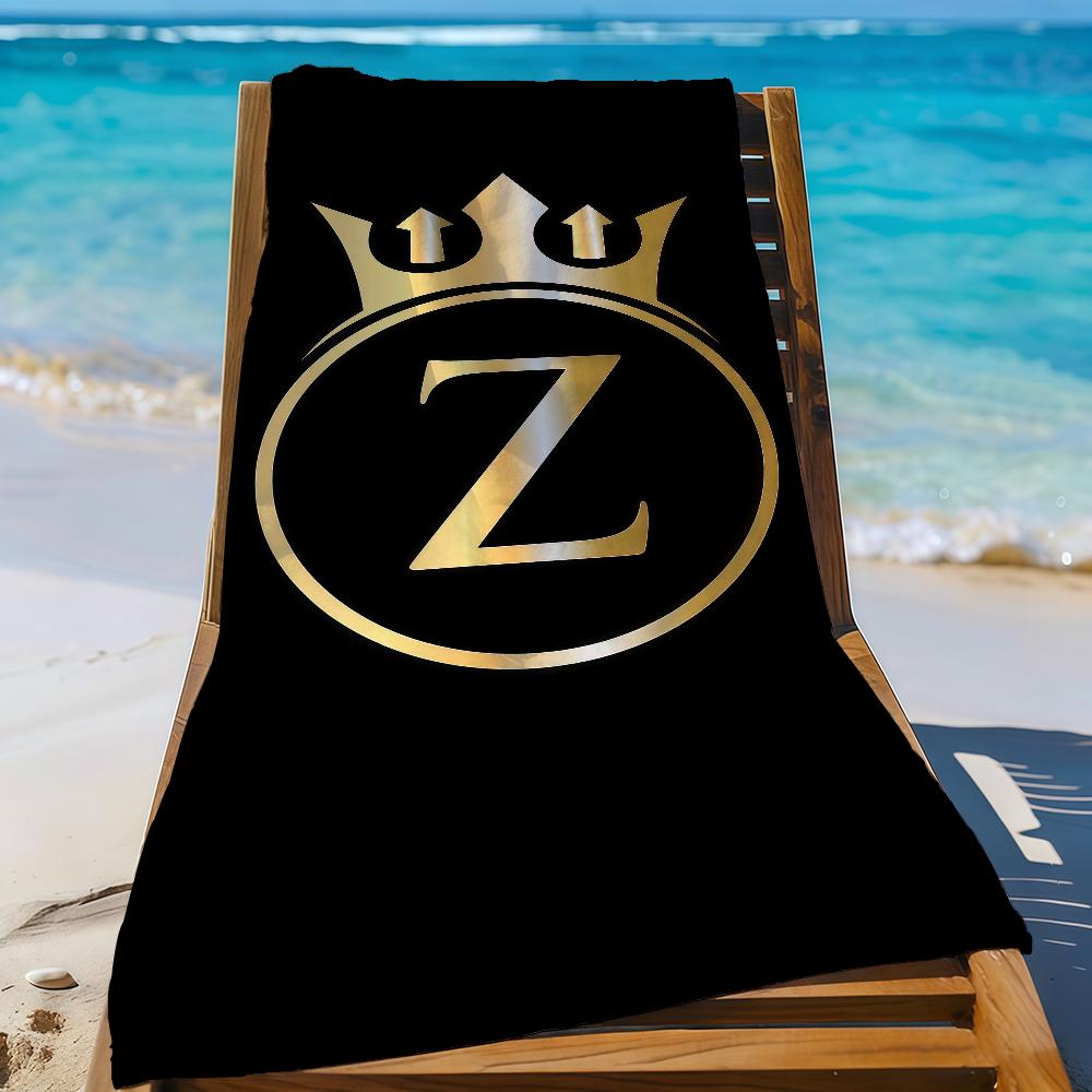 Black Golden Crown Letter Towel Sports Quick Dry Travel Camping Sandproof Soft Light Large Beach Towel
