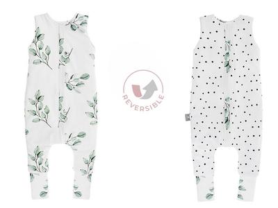 Reversible Sleeping Bag With Legs S (1-2 Years) Eucalyptus/Black Dots