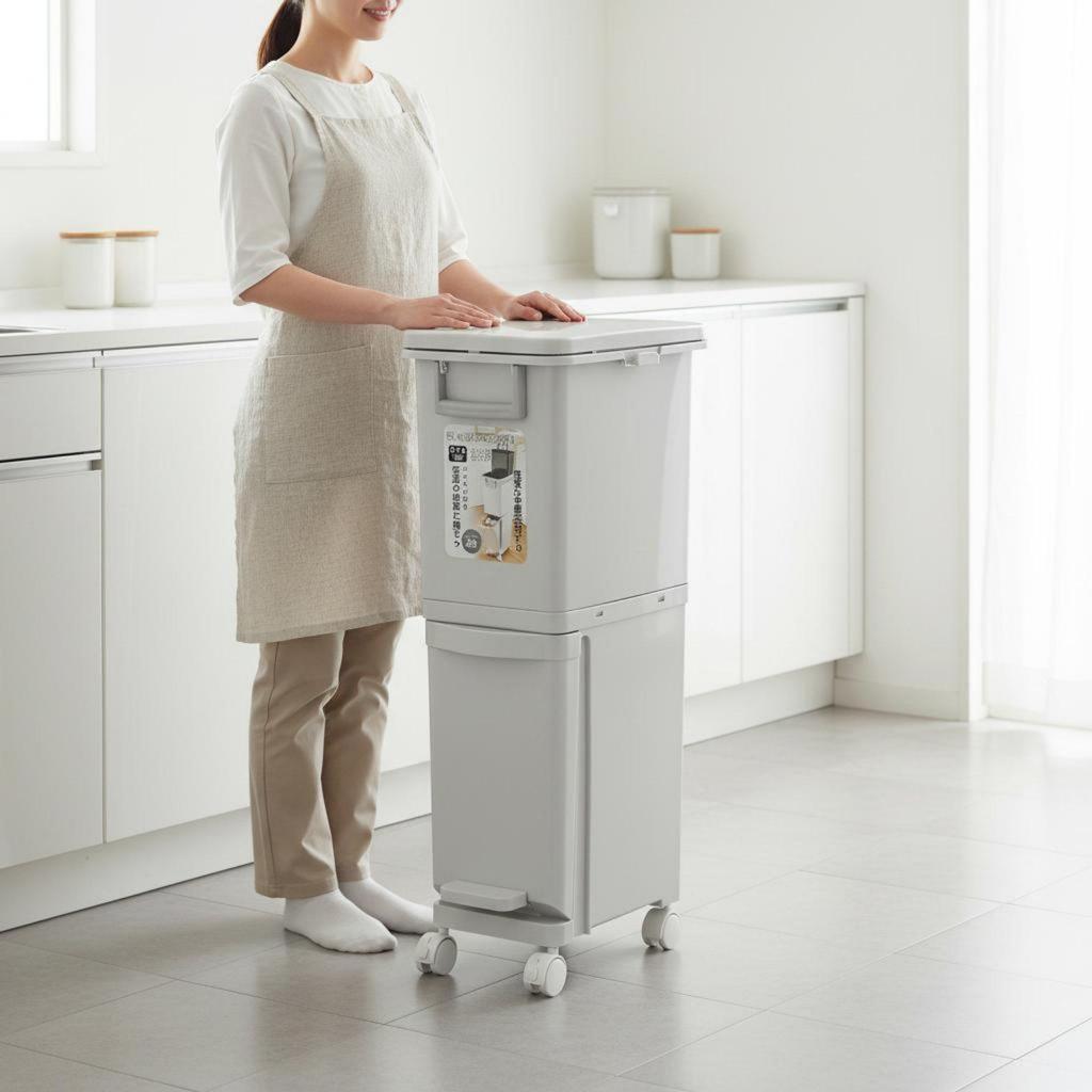 Wet Dry Separation Trash Bin With Wheels Slim Multi-Compartment Garbage Can