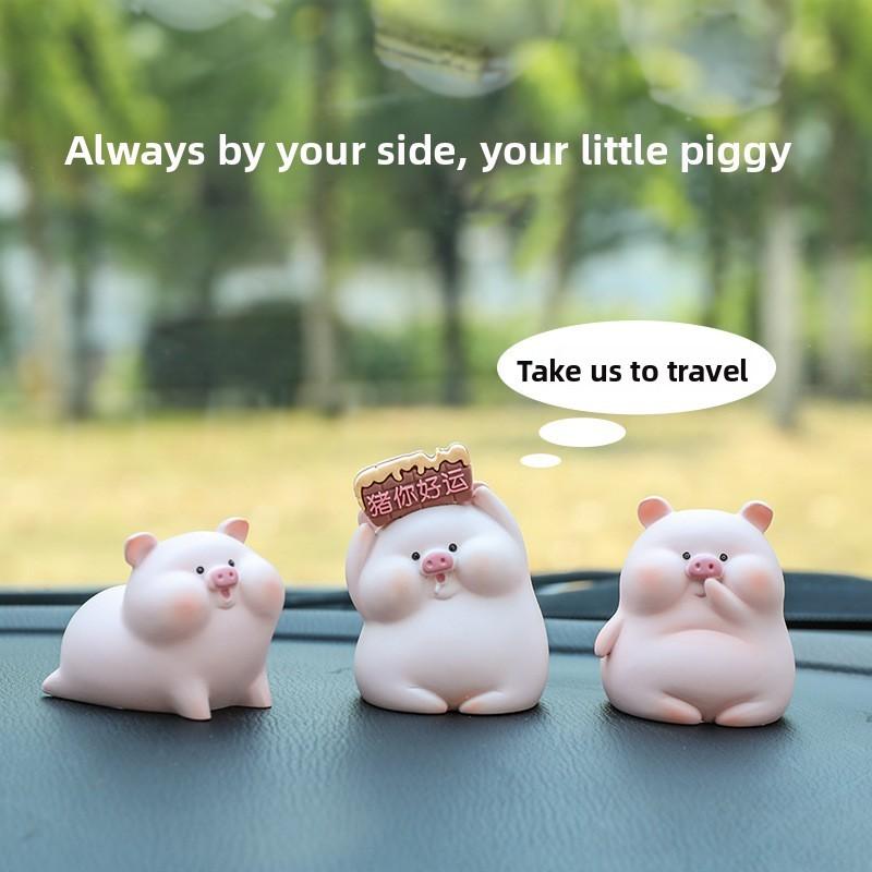 Pig Princess Car Dashboard Figurine Resin Cartoon Decor For Girls Car Interior Accessories