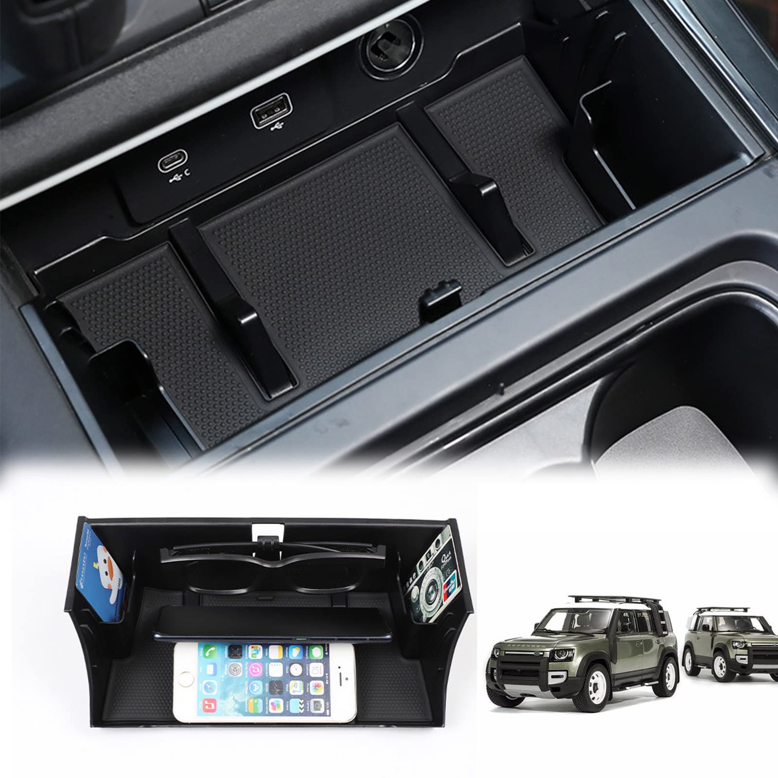 

MUMAREN Center Console Storage Box for Land Rover Defender Central Control Storage Custom Interior Storage with Inner Pad and Made of and Stylish