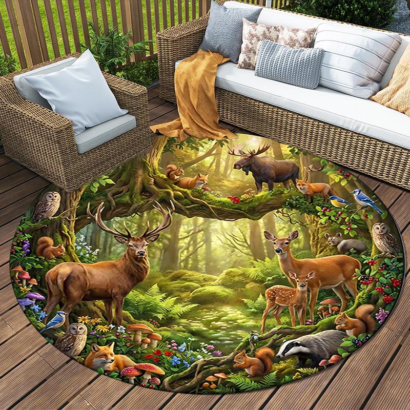 Deers Round Area Rug,Carpet Rug for Living Room Bedroom Sofa Playroom Decor,Non-slip Floor Mat