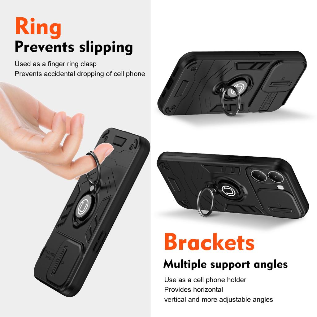 Hybrid Armor Shockproof Case For Xiaomi Poco X7 Pro Sliding Window Metal Ring Holder TPU Frame Hard Plastic Phone Cover Fundas