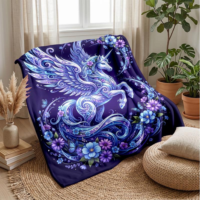 Fairy Unicorn Among Flowers Theme Blanket Lightweight Warm Flannel Blanket Decorative Throw Blanket for Home Decoration
