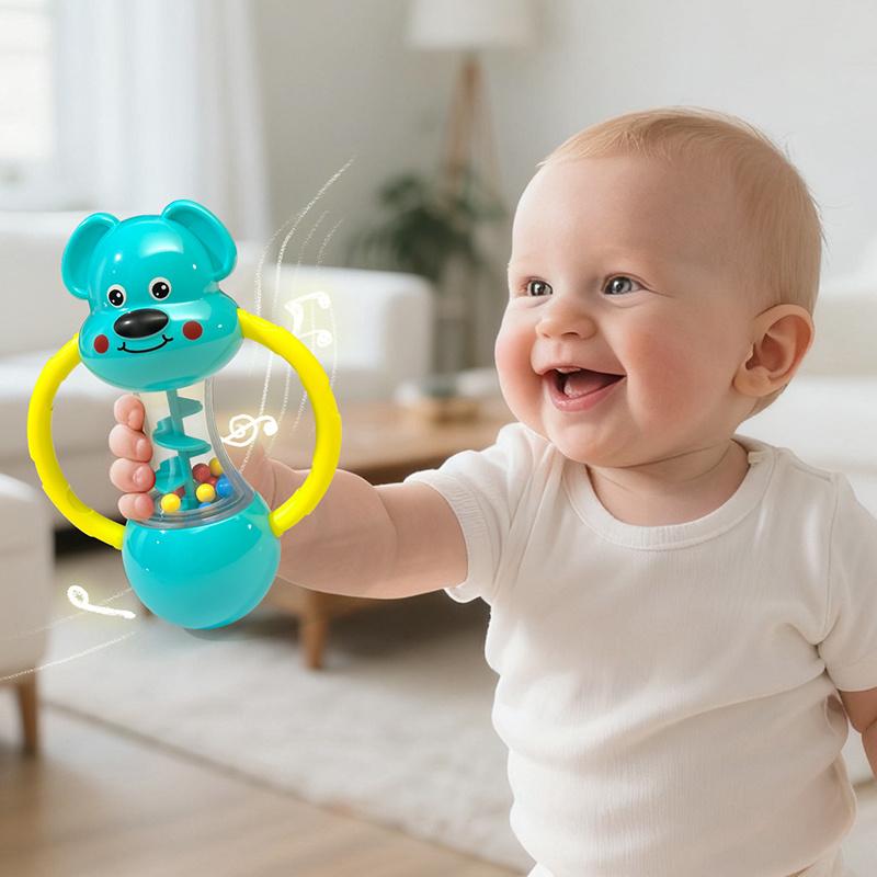 Hand-Cranked Bell Shaking Toy with Cute Blue Puppy Design , Perfect for Newborns & Toddlers, Ideal Christmas & Halloween Gift