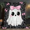 A Halloween Ghost Wearing a Pink Bow. This Lightweight Blanket Is Made of 280Gsm Fabric, Making It Perfect for Home Decoration,