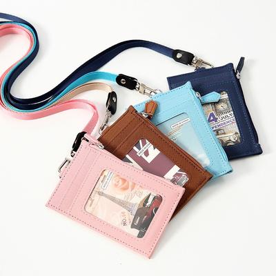 PU Leather Staff ID Tag Work Card Cover Case with Neck Strap Lanyard Name Badge Holder Wallet Bus Pass Access Card Bag Purses