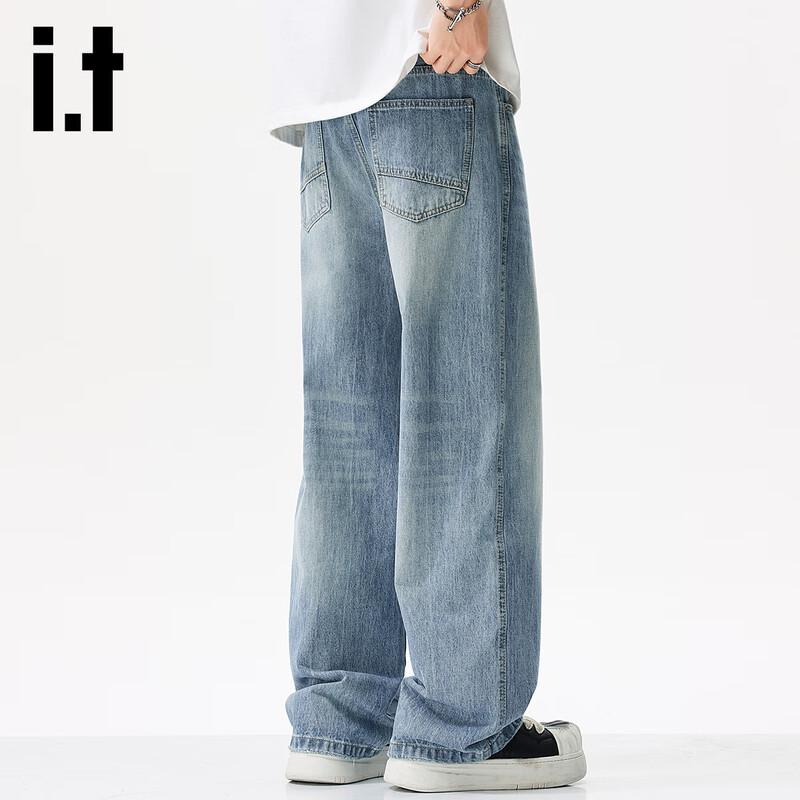 izzue it Men's American Retro Light Wash Loose Straight Leg Jeans