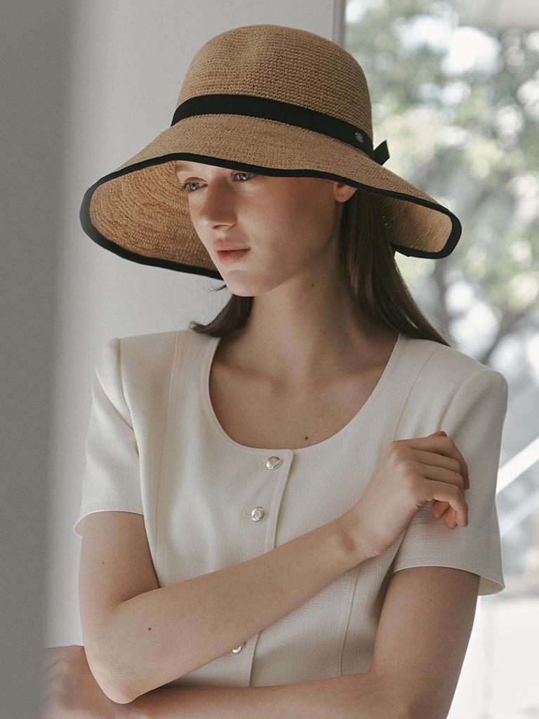 Meleuhen Black Ribbon Raffia Floppy Hat
