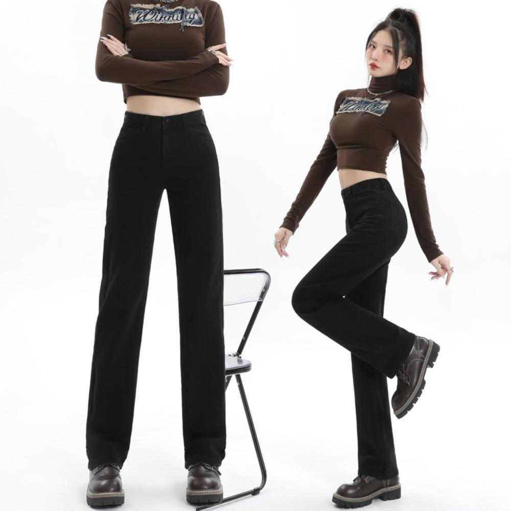Simple Korean version of high-waisted straight-leg jeans for women's 2025 new tall and thin versatile floor-mopping jeans