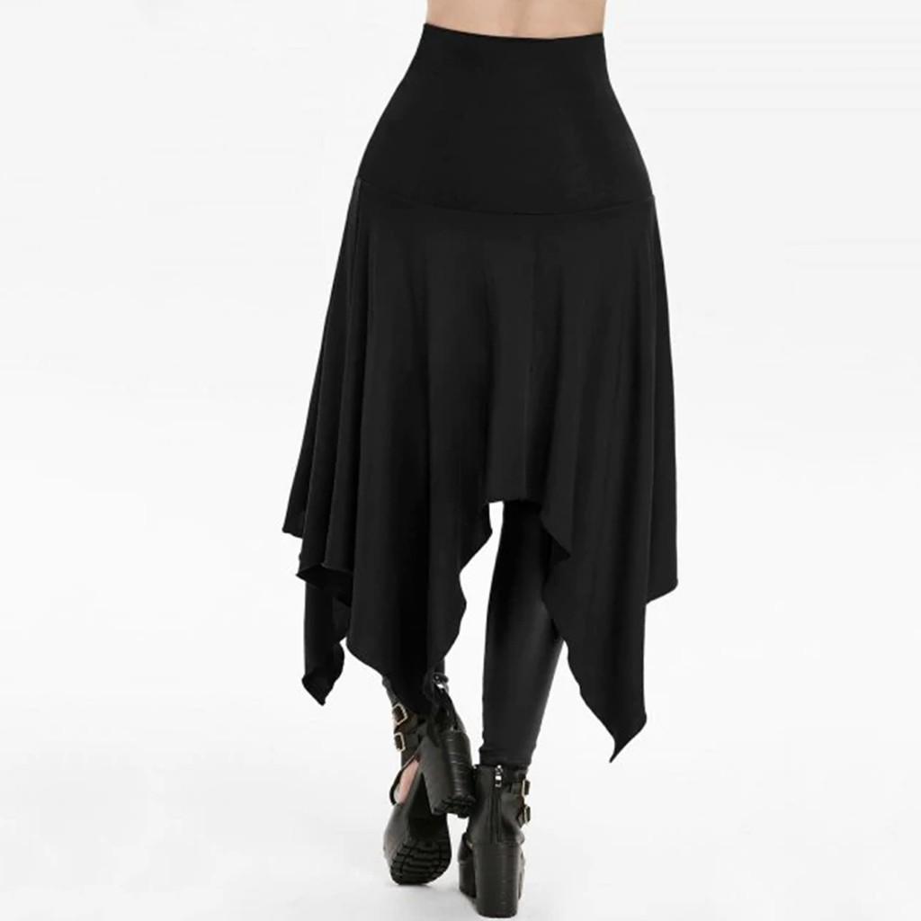 Kadın Cadılar Bayramı Gotik Punk Asimetrik Dantel-up Yarık Ön Etek A-Line Etek