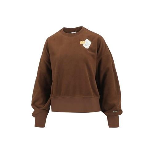 Nike Embroidered Logo Fleece Casual Long-Sleeve Sweatshirt for Women in Brown M коричневый