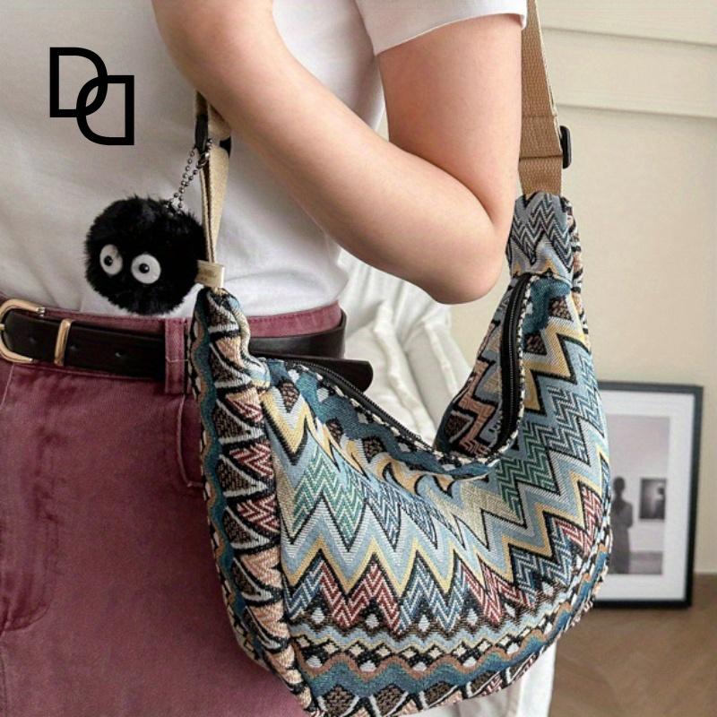 

Стильна складана парусинова сумка через плече - Регульований ремінь, Вишивка стібком, Просторий інтер єр - Ідеально підходить для щоденного використання