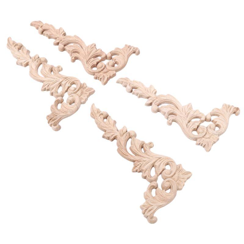 AEE4-4Pcs/Set Wood Carved Corner Onlay Applique Unpainted Frame Cupboard Cabinet Decal For Home Furniture Decoration