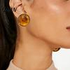 Jawline Contouring Earrings 1 Pair Stud for Women, Large Round Amber Resin with French Matte Metal Edges, Exaggerated Geometric Daily Wear Party