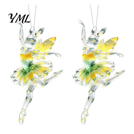 Fence Branch Decorations 2Pcs Glitter Ballet Girl Keychain, 2D Acrylic Hanging Pendant for Bag Backpack, Sparkling Christmas Tree Ornaments Dancer Car