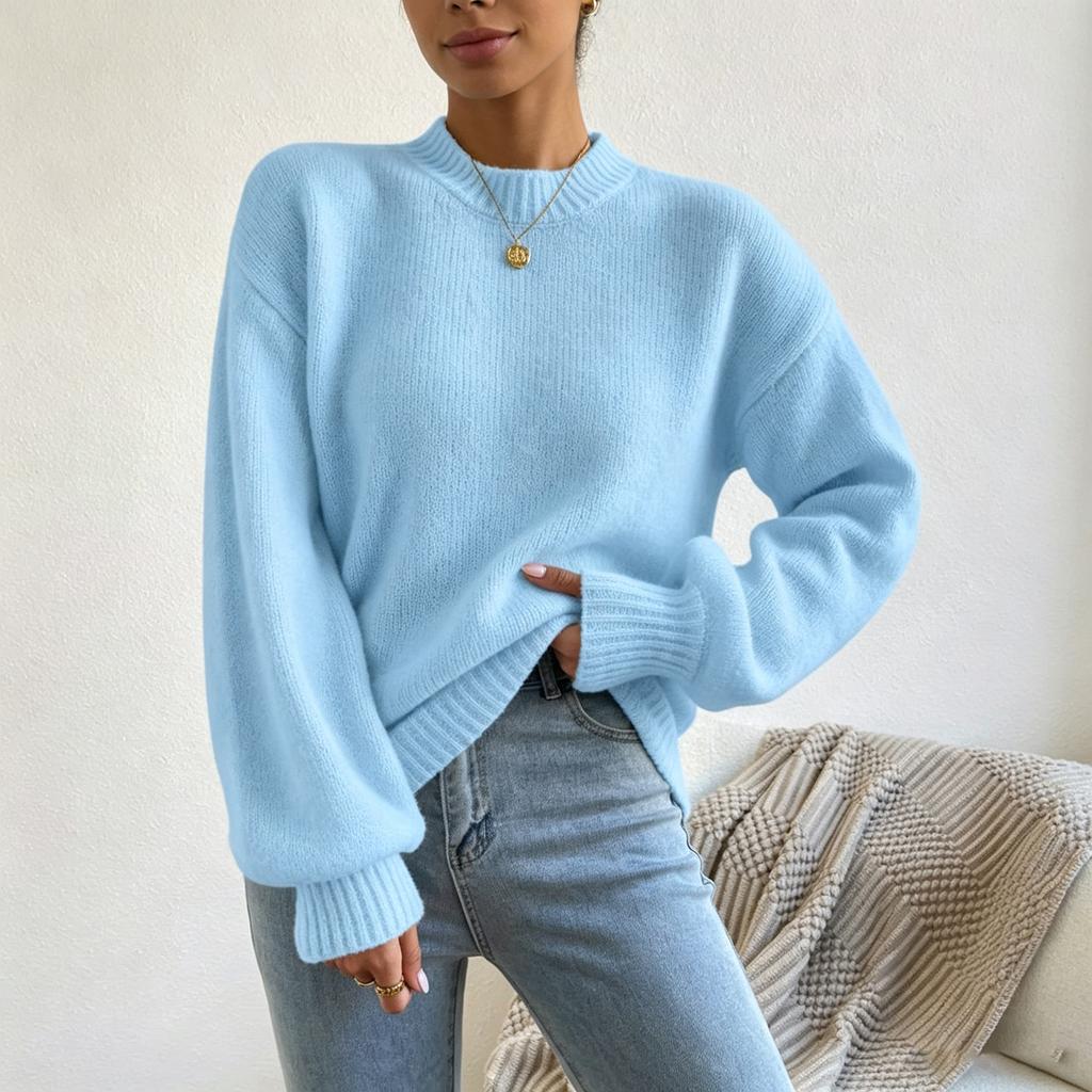 Women's Casual Color Mock Neck Long Sleeve Pullover Sweater Knit Top