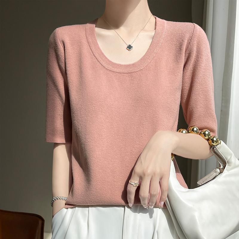 Women Knit T-shirt MODERN NEW SAGA Summer Knitted Shirt Short Sleeve Tees O-neck Pullover Knit Tops