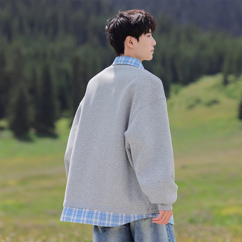 Men's Faux Two-Piece Plaid Patchwork Cardigan