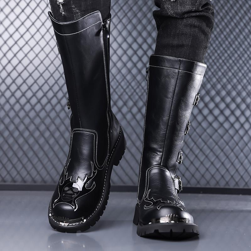 Classic Black Men Side Zipper Comfortable High Top Motorcycle Boot Winter  Brand Thick Soled Anti Slip Midsole Snow Boot