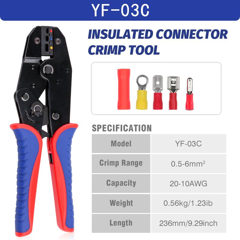 YF-03C Ratchet Type Crimping Pliers Pre-Insulated Terminal Crimper for SV/RV/FDD/BV 0.5-6mm² Wire Crimping Tool YF-03C