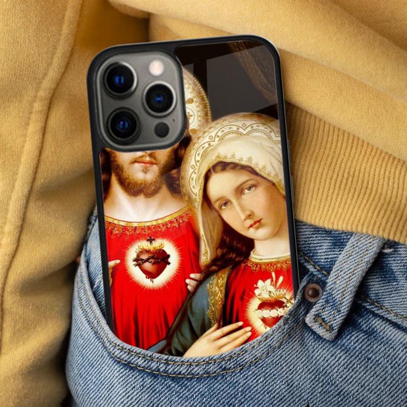 Virgin Mary And Jesus Heart Soft Phone Case for iPhone 17 Air 16e Pro max 15 Pro 13 14 Plus 11 12 MagSafe Magnetic Coque