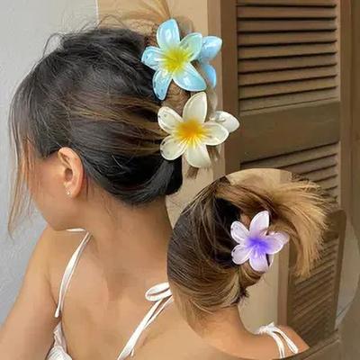 Women Small Hair Claw Gradient Color Flower Shape Hair Clip Anti-slip Design Hair Pin Headwear Hair Styling Tool
