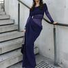 Elegant Off-shoulder Long-sleeved Mesh Long Skirt for Women Autumn and Winter One-shoulder Slim High-waisted Dress