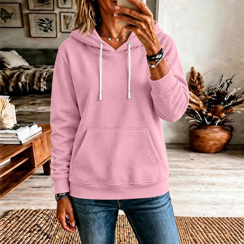 Damen Casual Locker geschnitten Farbe Langarm Kapuzen Pullover Sweatshirt Top für den täglichen Gebrauch