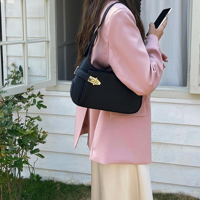 Women's Shoulder Bags Versatile Commuting Handbags Fashion Black Leather Top Handle Bags Retro Female Underarm Bags  New