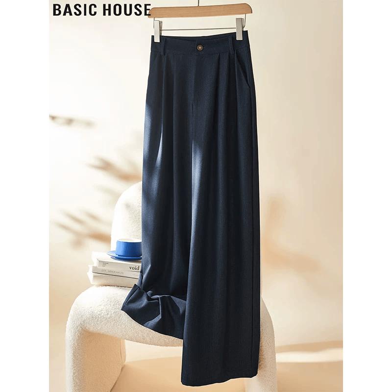 Basic House Deep Blue Retro High-Waist Wide-Leg Jeans L