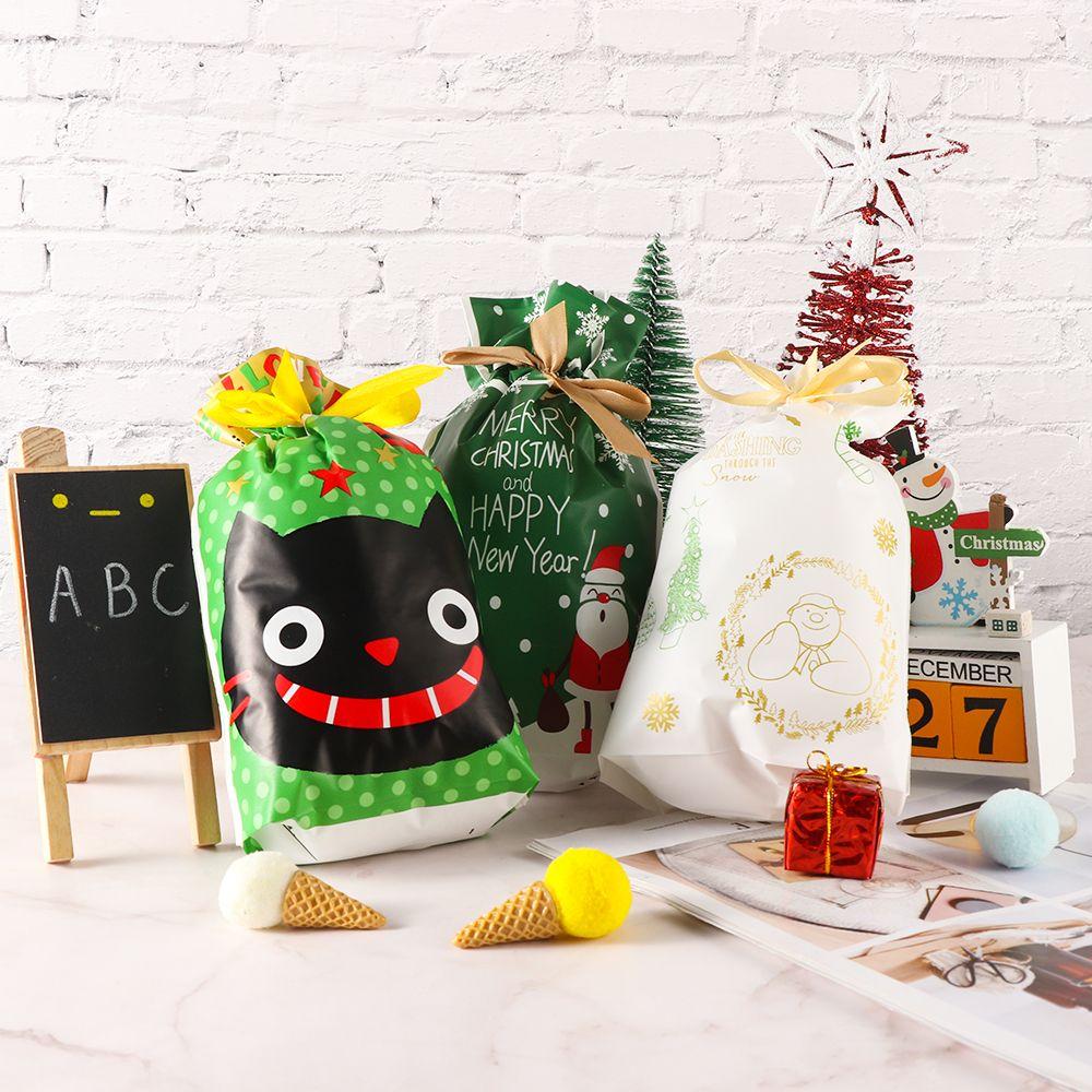 5pcs Wedding Pastry Tool Cookies Elk Santa Claus Christmas Decor Gift Bags Candy Package Drawstring