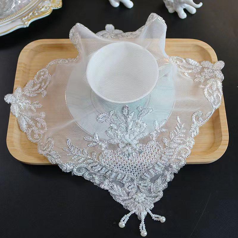 

Роскошные серебряные бусины цветы вышитые скатерть чехол свадебная скатерть кухня рождественский стол украшения и аксессуары square 28cm