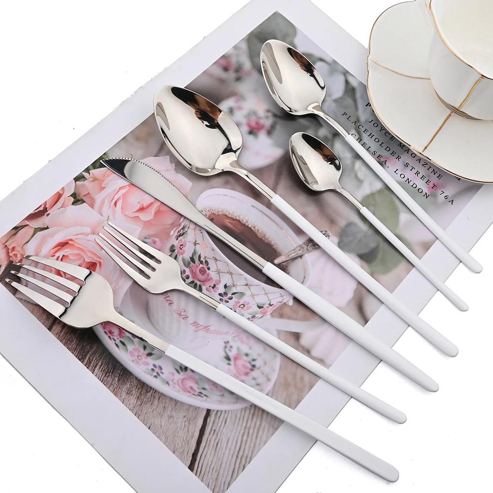 24Pcs Silver Cutlery Set Stainless Steel Dinner Knife Fork Spoon Dinnerware Set Kitchen Tableware Western Silverware