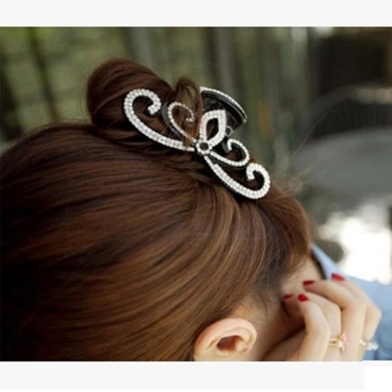 Moda Korona Kształt Rhinestone Inkrustowane Kobiety Nakrycia Głowy Duża Klip do Włosów Klip Decor