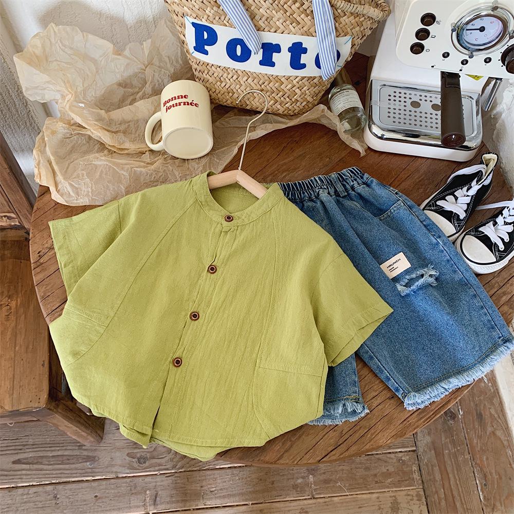 Lato 2025 Koszula chłopięca z krótkim rękawem w wszechstronnym stylu koreańskim marki Montaigne - Modna odzież dziecięca