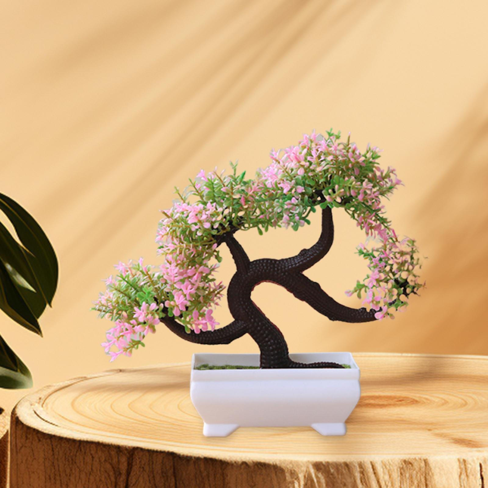 

10 шт. искусственных растений, цветов, бонсай, дерева, полипропиленового материала, украшения для столешницы Pink 26x19cm