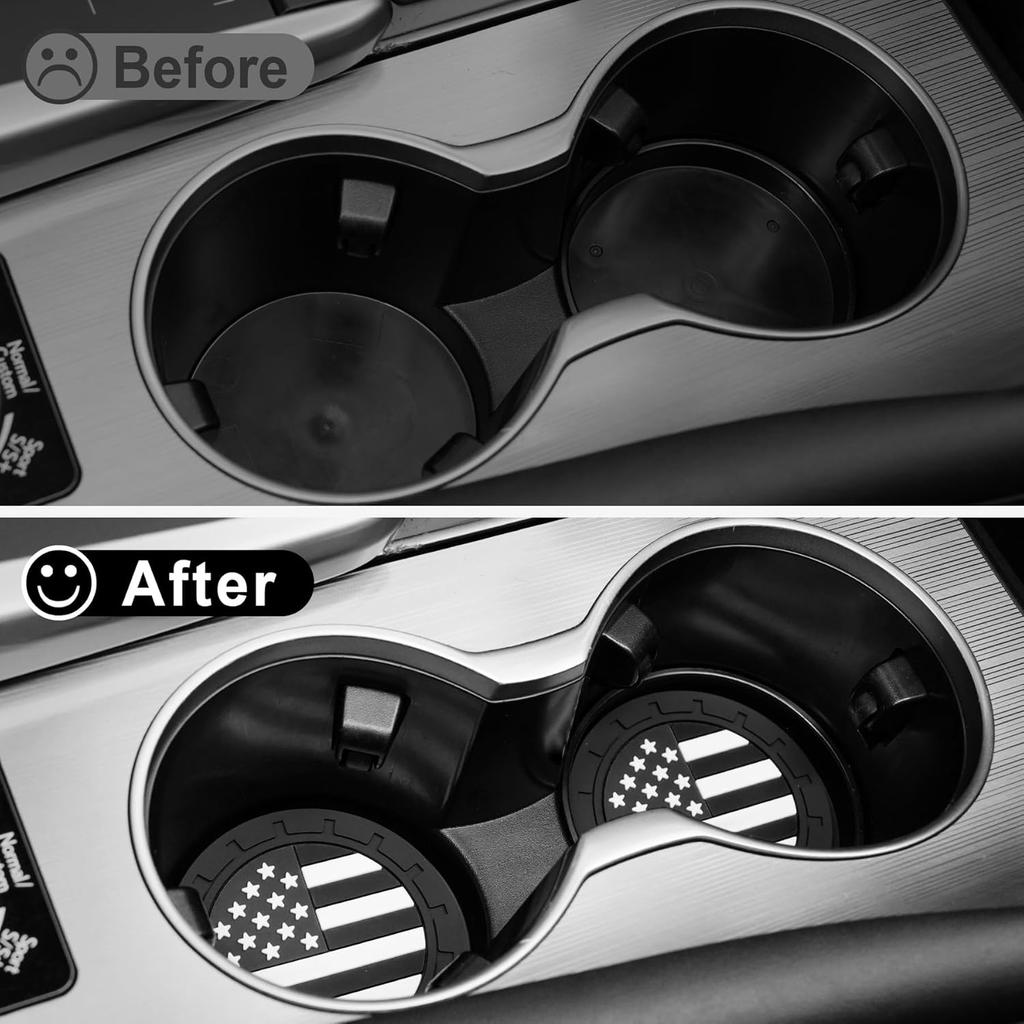 JUSTTOP Car Cup Holder Coaster,American Flag Non-Slip Ert Car Cup Coaster,Car Accessories Interior For Women And Man,4 Pack Black