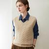 Women's 100% Pure Cashmere V-neck Cable Knit Vest for Autumn/Winter