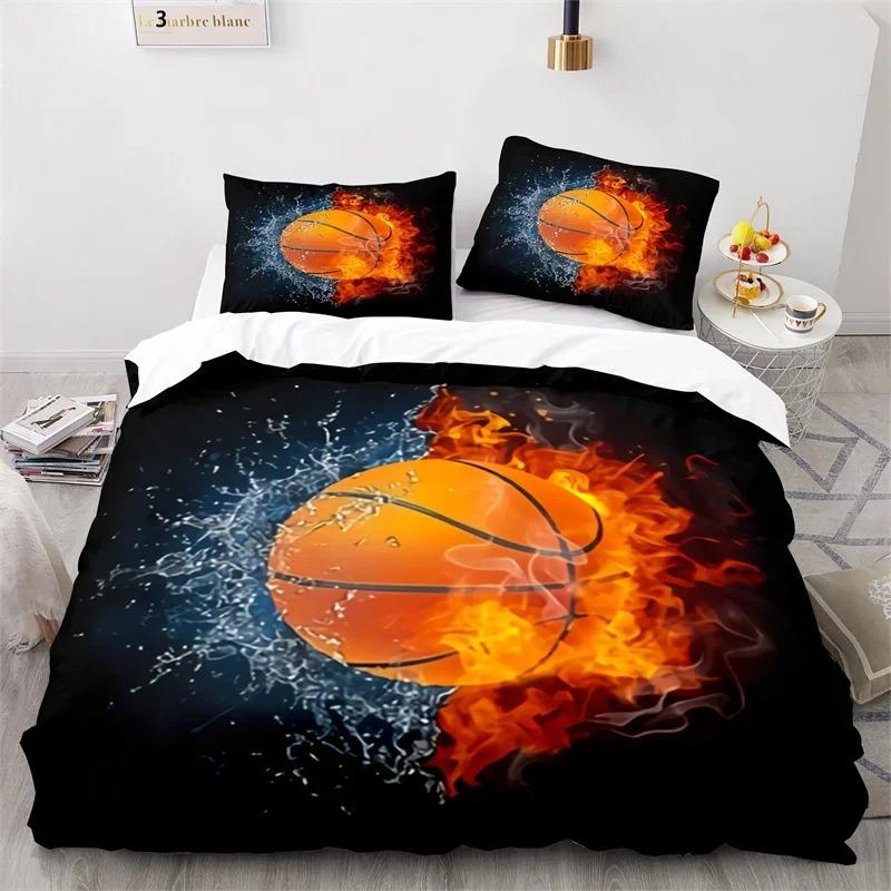 Boys Basketball Bedding Set 3D Ball Duvet Cover Full King For Teen Men Microfiber Sports Theme Game Comforter