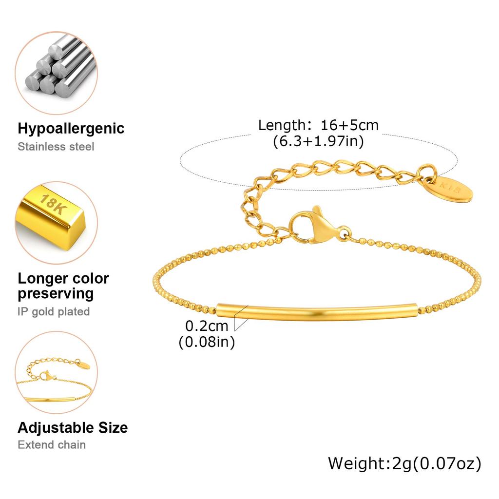 New Minimalist Round Bent Pipe Bead Bracelet for Women, Stainless Steel Gold Color Bracelet Dainty Luxury Jewelry for Gift