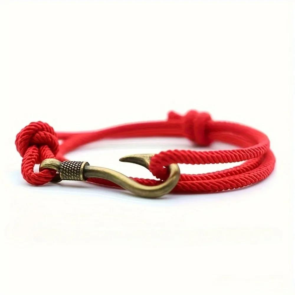 Trendy Fish Hook Double Layer Rope Bracelet, Adjustable Handmade Wristband for Men Women, Stylish Daily Wear Accessories & Gift