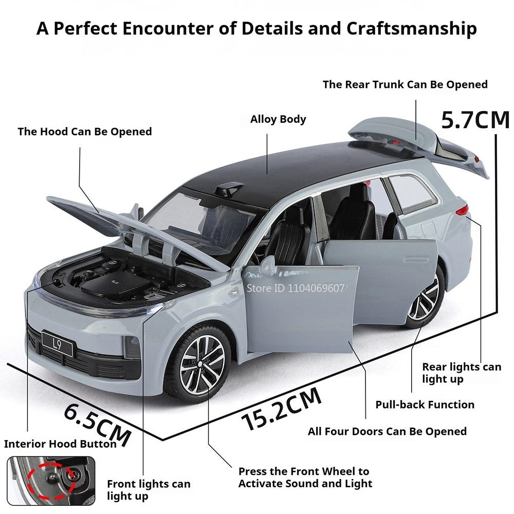 1:32 HONGQI H9 Leading Ideal L9 Toy Models Cars Alloy Light Sound Miniature Vehicles 6 Doors Opened Car Boys Educational Toys