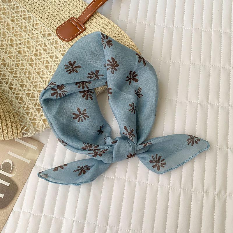 New temperament advanced sense neck cotton and linen silk scarf women's Korean lazy style versatile brown series small square scarf